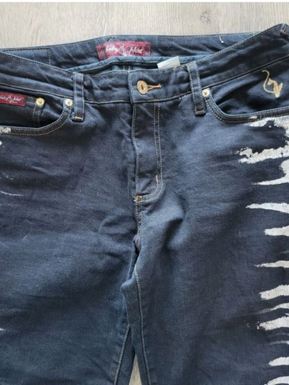 BABY PHAT VTG Y2K Hip Hop Streetwear Wide Leg Flare Abstract Jeans Black Size 11 - Picture 4 of 15